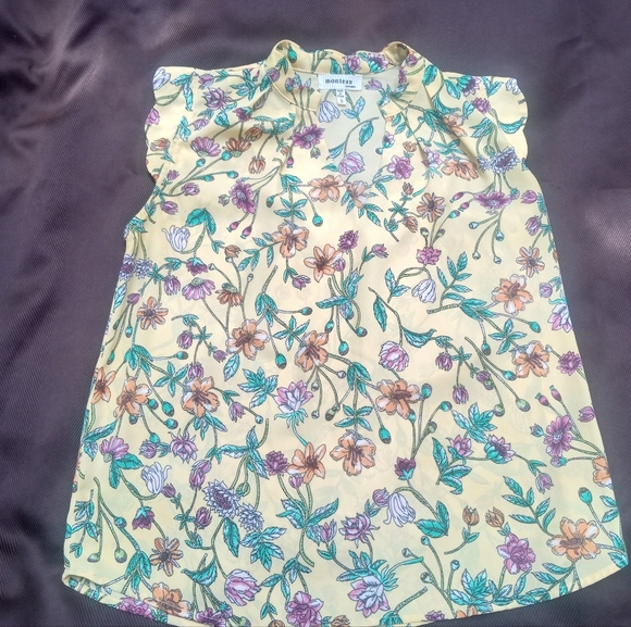 Monteau Feminine Yellow Floral Short Sleeve Blouse Top Size Small - Picture 1 of 8